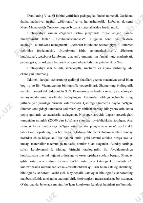 a paydo bo‘lgan. shumer xonligidagi kutubxona xodimlari loy-tablichkalardagi klin yozuvlarini katta yopiq qutilarda va savatlarda saqlaganlar. nishopur saroyida lagash arxeologlari tomonidan minglab (20000 dan ko‘p) ana shunday loy-tablichkalar topilgan. ana shunday katta fondga ega bo‘lgan kutubxonalar jamg‘armasidan o‘ziga kerakli tablichkani topishning o‘zi bo‘lmagan. qadimgi shumer kutubxonachilari bunday holatdan chiqa bilganlar. ular har bir qutini yoki savatni alohida o‘ziga xos va undagi materiallar mazmuniga muvofiq nomlar bilan ataganlar. bunday tartibga solish kutubxonachilik ishidagi birinchi kataloglardir. bu foydalanuvchiga kutubxonada mavjud hujjatni qidirishga va oson topishga yordam bergan. shunday qilib, kutubxona xodimi birinchi bo‘lib kutubxona katalogi ko‘rinishida o‘z kutubxonasida maxsus tablichka-ko‘rsatkichlarni qo‘llash bilan katalog shaklidagi bibliografik axborotni kashf etdi. keyinchalik kataloglar bibliografik axborotning manbasi sifatida anchagina qadimgi yirik kitob saqlash muassasalariga bo‘ysungan. o‘sha vaqtda jenevada mavjud bo‘lgan kutubxona katalogi haqidagi ma’lumotlar bizgacha yetib kelgan. u assuriya shohi ashshurbaniðalga qarashli bo‘lgan. bu eramizdan oldingi vi asrga oid juda katta bir qancha o‘n ming dona …