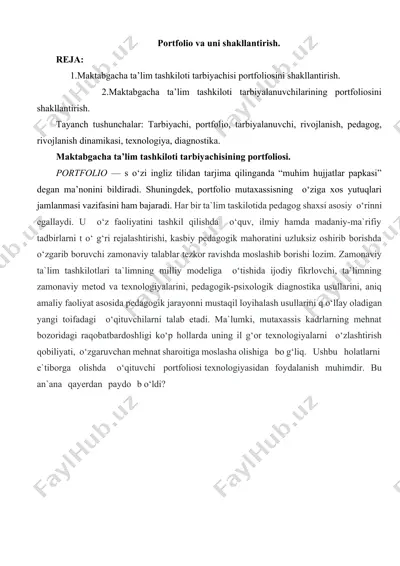 portfolio va uni shakllantirish — DOCX