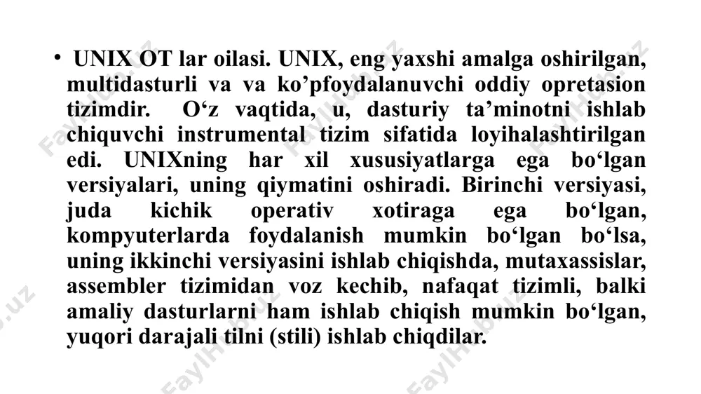 rli tizimlari paydo bo`lishi tabiiy hol bo’lgan 1987 yili linux tizimining yaratilishiga o’ziga xos hissasini qo’shgan gollandiyalik professor andro tanenbaum unix turli tizimlarini yaratadi. tizimga muallif minix nomini berib, uni shaxsiy kompyuterlarda o’quv quroli sifatida ishlatishni tavsiya qiladi. albatta, minix mukammal va benuqson operatsion tizim bo’lmagan, lekin uning dastlabki kodi ochiq bolib, tanenbauming “operatsion tizimlar” kitobini tizimning ishlash jarayonlarini batafsill yoritilgan. bu esa operatsion tizimni o`rganishni xohlivchilar uchun bebaho o`quv qo’llanma bo’lgan, shuning uchun yevropa oliygohlarining talabalari bosh ko`tarmay minix tizimining 12 000 keltirilgan satr kodini astoydil o`rganishgan. shunday talabalar qatori linus torvalds bo`lgan. 1.1-rasm. professor a.tanenbaum va uning kitobi linus benedikt torvalds (1969 yil tug’ilgan) finlandiya poytaxti xelsinki universiteti kompyuter fanlari fakultetining talabasi bo`lib, professor tanenbaum kitobini sotib olgan. “tasoddifiy inqilobchining hikoyasi” xotiranomasida linus: “kirish qismini o`qiganimdayoq, unix mohiyatiga tushinib uni qudratli, mustahkam va go`zal operatsion tizim ekanligiga iqror bo`lganman, hamda o`sha zahotiyoq unix ishlay oladigan kompyuter sotib olgim …