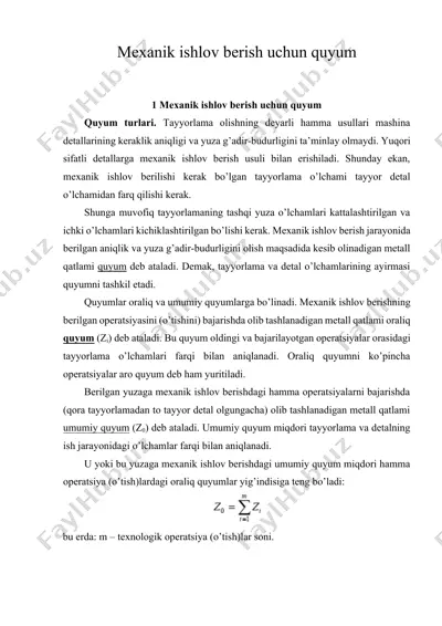mexanik ishlov berish uchun quyum — DOCX