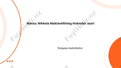 nikkola makiavellining hukmdor asari — PPTX