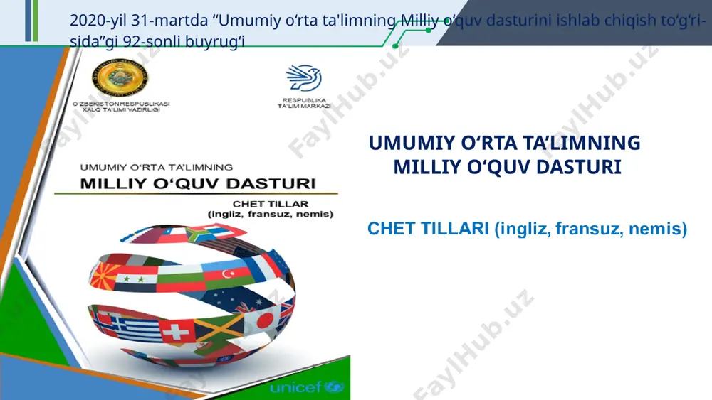 pgan; alfavit bir chorak davomida berilgan va faqat so‘zlar bilan ishlanadi; 30 gacha sanoq sonlar berilgan; vaqtni aytish mavzusi soddalashtirilgan; harakatli o‘yinlar deyarli har darsda berilgan; bekatlarda o‘rganish davom ettirilgan; mavzular hayotiy vaziyatlar ifodalangan rasmlar orqali yoritilgan. „deutsch 2“ darsligining xususiyatlari tajribalar burchagi oddiy va oson tajribalar orqali til o‘rganishni stem/ mint fanlar bilan bog‘laydi. o ‘quvchining e’tiborini oddiy hayotiy jarayonlarga qaratish orqali motivatsiya uyg‘otishni maqsad qiladi. 2-sinf darsligi chet tillari o‘qitish orqali xxi asr ko‘nikmalarini shakllantirish moliyaviy va iqtisodiy savodxonlik ijodkorlik va yaratuvchanlik tanqidiy fikrlash va muammolarga yechim topish texnologiya axborot savodxonligi o‘ziga ishonch yetakchilik va mas’uliyat savodxonligi media savodxonligi muloqot ijtimoiy va madaniy ko‘nikmalar jamoa bilan ishlash liderlik bolalar qanday o‘rganadilar? qiziquvchan xotira motivation qo‘shiqlar tinglash mutolaa filmlar sezgi atmosfera bolalar qanday o‘rganadilar? motorika biologik rivojlanish kognitiv rivojlanish emotional rivojlanish ijtimoiy rivojlanish anglash qanday o‘rgatamiz? tinglash reaksiya birgalikda bajarish qolipga solingan iboralar yodlab olish analizsiz qabul qilish tinglab …