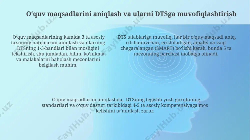 ashqlar (3-5 ta) va individual topshiriqlar (har bir o'quvchi uchun 1 ta) qo'llanishi kerak. har bir bosqich aniq maqsadga ega bo'lishi va o'quvchilarning yosh xususiyatlariga mos kelishi, 4 ta asosiy o'quv faoliyat turini (individual, juftlik, guruh, frontal) muvozanatli qo'llash muhim. oʻqituvchilarning malakasini oshirish dts metodologiyasini chuqur oʻrganish uchun oʻqituvchilarga interactive uslubdagi treninglar va kamida 2 ta turli platformalarda (masalan, zoom, google meet) onlayn seminarlar taqdim etish tavsiya etiladi. oʻqituvchilarning dtsga moslashgan dars ishlanmalarini yaratish koʻnikmalarini oshirish uchun 5 ta turli dars namunalari tahlili va oʻz dars ishlanmalarini yaratish boʻyicha amaliy topshiriqlar berish muhimdir. oʻqituvchilarning dtsga moslashgan dars ishlanmalarini yaratish koʻnikmalarini oshirish uchun 5 ta turli dars namunalari tahlili va oʻz dars ishlanmalarini yaratish boʻyicha amaliy topshiriqlar berish muhimdir. ota-onalar bilan hamkorlik ota-onalar bilan muntazam, kamida oyiga 2 marta uchrashuvlar o’tkazish, dars jarayonida qo’llaniladigan dts uslublari haqida ma’lumot berish va ularning fikr-mulohazalarini inobatga olish muhim hisoblanadi. ota-onalarni dtsga asoslangan o'quv materiallari …