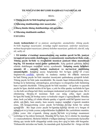 tilning paydo bo‘lishi haqidagi nazariyalar — DOCX