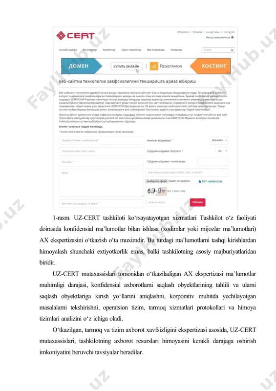 yicha amalga oshirilgan ishlar mazmuni amerika va yevropa mamlakatlarida axborot xavfsizligi insidentlarini tergov qilish yetarlicha rivojlangan bo‘lib bu borada katta ishlar va xizmatlar yo‘lga qo‘yilgan. amerika qo‘shma shtatlarida ax insidentlarini tergov qilish va shaxsiy ma’lumotlarni himoyalash servisining bozordagi qiymati bir necha milliard dollar qiymatni tashkil etadi. sohaning predmet qismi quyidagilardan iborat: insidentlarni tergov qilish (kompyuter jinoyatlari): ichki va tashqi insident, insident qanday sodir bo‘lgan, nima sababli sodir bo‘lgan, aybdorlar kimligini aniqlash; insidentga reaksiya va uning monitoringi: insident sodir bo‘lish vaqtida zararni minimallashtirish, dalillarni to‘g‘ri yig‘ish va insidentni qanday aniqlash; kompyuter kriminalistikasi: loboratoriya kompyuter kriminalistikasi - hodisalar ketma-ketligini tiklash, ma’lumot tashuvchilarda dalillarni qidirish, ma’lumotlarni qayta tiklash; • barcha ishlarni yuridik olib borish: barcha ishlar qonun doirasida olib borish; ru-cert - kompyuter insidenlariga javob qaytarish markazi bo‘lib, uning asosiy vazifasi - internetning rossiya segmetida foydalanuvchilar uchun ax tahdidlar sodir bo‘lish darajasini kamaytirishdan iborat. ru-cert resurslarni yopish, manzillarni filtrlash, domenlarni yopish, u yoki …