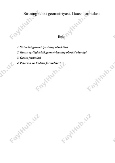 sirtning ichki geometriyasi. gauss formulasi — DOC
