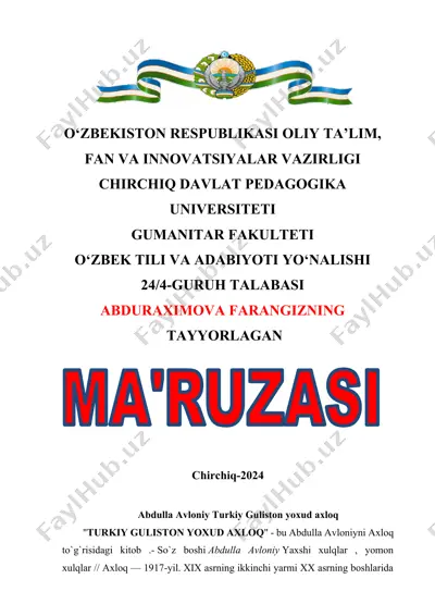 turkiy guliston yoxud axloq — DOCX
