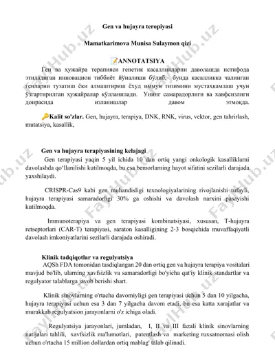 gen va hujayra terapiyasi — DOCX