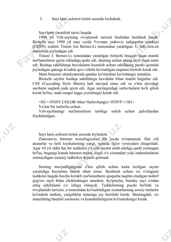 yaratishga buyurtma berish shart emas. boshlash uchun siz o'zingizni tashkilot haqida barcha kerakli ma'lumotlarni qisqacha taqdim etadigan tashrif qog'ozi sayti bilan cheklashingiz mumkin. ko'pincha, bunday sayt o'ndan ortiq sahifalarni o'z ichiga olmaydi. tashkilotning paydo bo'lishi va rivojlanishi tarixini, u tomonidan ko'rsatiladigan xizmatlarning asosiy turlarini ko'rsatish muhim, yangiliklar ustuniga joy berilishi kerak. shuningdek, siz manzilning batafsil xaritasini va kontaktlaringizni ko'rsatishingiz kerak. image1.png image2.jpeg