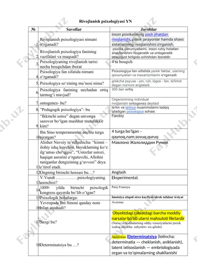 rivojlanish psixologiyasi yn savollar — DOCX