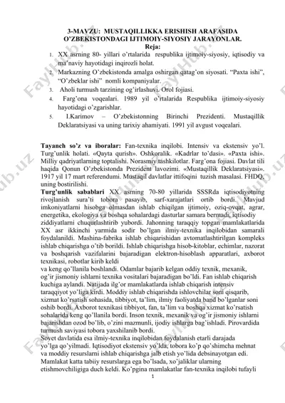 oʻzbekistondagi ijtimoiy-siyosiy jarayonlar — DOCX