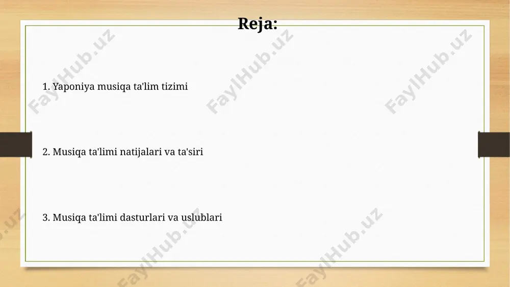 lari tashkil etildi. oliy ta'limda musiqa musiqa ta'limi dasturlari, amaliy mashg'ulotlar bilan bir qatorda, musiqa tarixi, musiqa nazariyasi va etnomusikologiya kabi nazariy fanlarni o'z ichiga olgan holda, yiliga o'rtacha 1000 dan ortiq talabani qabul qiladi. yaponiya oliygohlarida musiqa bo'yicha 30 dan ortiq mutaxassislik yo'nalishlari mavjud bo'lib, ular kompozitsiya, ijro va musiqa nazariyasi kabi turli sohalarni qamrab oladi. an'anaviy musiqa ta'limi кўпгина мактабларда анъанавий япон мусиқасини ўрганиш 2-3 йиллик курслар сифатида ташкил этилган бўлиб, ўқувчиларга "гаку" (гаку – расмий мусиқа) услубидаги асарларни ижро этишни ўргатишади. анъанавий мусиқа таълимида 10 дан ортиқ турдаги анъанавий чолғу асбоблари ўргатилиб, ўқувчилар бу асбобларда ижро этишнинг асосий техникаларини ўзлаштиришади. musiqa ta'limining ijtimoiy ta'siri yaponiyada musiqa ta'limi milliy identifikatsiyani mustahkamlashga yordam beradi, chunki an'anaviy musiqa janrlari, masalan, "gagaku"ning o'rgatilishi milliy madaniyatga hurmatni oshiradi. musiqa ta'limi yaponiya jamiyatida o'rtacha 90% ga yaqin bolalarni qamrab oladi, bu esa ijtimoiy uyg'unlik va madaniy merosni saqlashga sezilarli hissa qo'shadi. musiqa ta'limi …