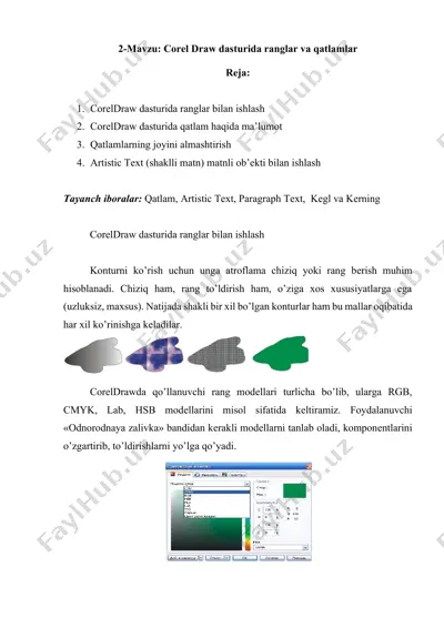 corel draw dasturida ranglar va qatlamlar — DOCX