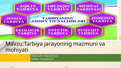 tarbiya jarayoning mazmuni va mohiyati — PPTX