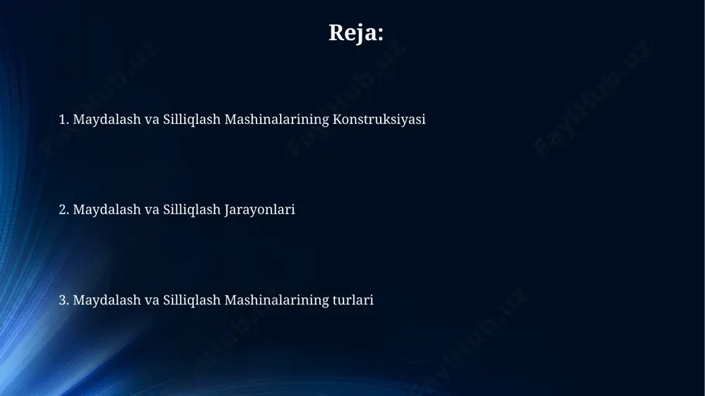 ning ehtiyot qismlarini o'z vaqtida almashtirish va optimal moylash tizimini qo'llash muhim ahamiyatga ega. o'rtacha 1000 soatlik ishdan keyin maydalash va silliqlash mashinalarining asosiy qismlariga, masalan, podshipniklarga texnik ko'rik va kerakli ta'mirlash ishlari o'tkazilishi tavsiya etiladi. zarrachalar o'lchamlarini nazorat qilish zarrachalar o'lchamlarini tarqatish grafigini tahlil qilish orqali, masalan, d10, d50, d90 kabi parametrlarni aniqlash mumkin, bu esa materialning sifatini baholashga imkon beradi. zarrachalar o'lchamlarini nazorat qilishda, lazer difraksiyasi usuli yordamida 0,1 mikrometrdan 3000 mikrometrgacha bo'lgan zarrachalar o'lchamlarini aniq o'lchash mumkin, bu yuqori aniqlikni ta'minlaydi. maydalash va silliqlash mashinalarining umumiy ko'rinishi maydalash va silliqlash mashinalari 1000 ga yaqin turdagi abraziv materiallarni, shu jumladan almaz va kubik bor karbidlarni ishlatadi, har xil sirt sifatini ta'minlash uchun. maydalash va silliqlash jarayonlari natijasida 0,1 mikrometrgacha bo'lgan aniqlikka erishish mumkin, bu yuqori aniqlikdagi qismlarni ishlab chiqarishda muhim ahamiyatga ega. zamonaviy maydalash va silliqlash texnologiyalari ultrasonik maydalash texnologiyalari 30 khz dan yuqori chastotadagi tebranishlar yordamida qattiq …