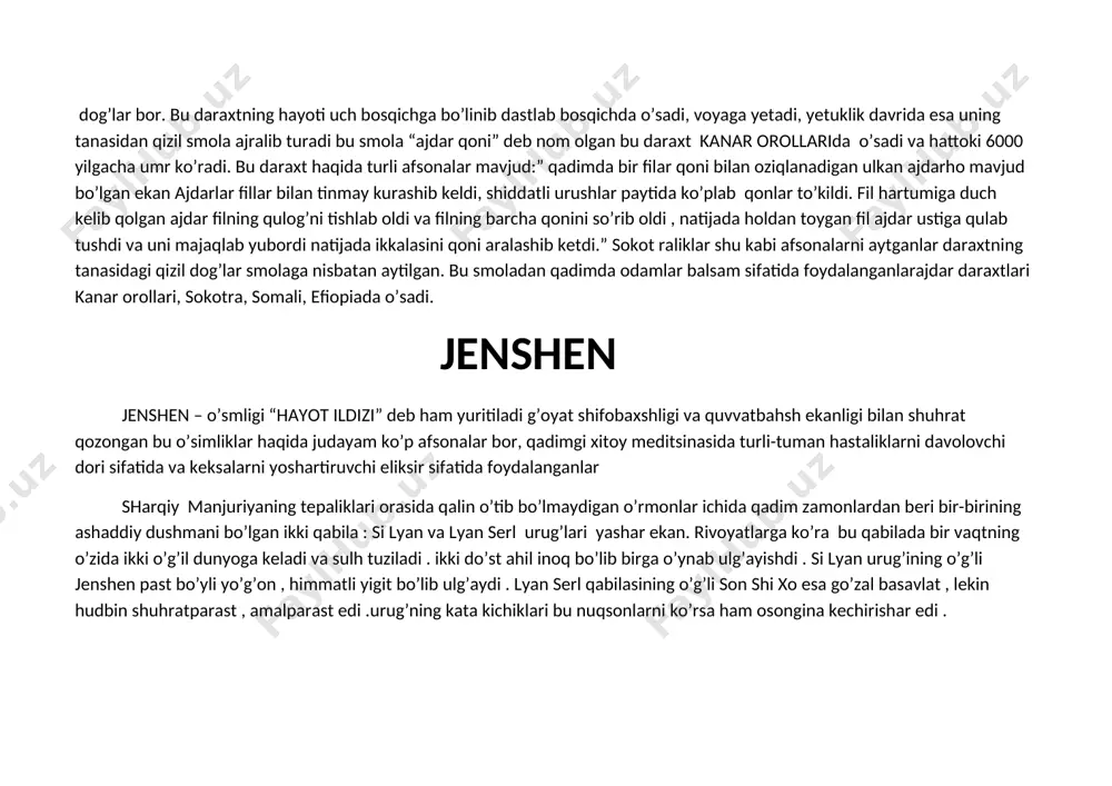 anilgandan so’ng botanic jozef xuker unga velvichia mirabilis deb nom bergan. bu o’simlik eniga o’sadi hatto diametric 1 m dan ham oshib ketadi.uning tanasi mustahkam hatto mix yordamida chiziq tortilsa ham chiziq o’rni qolmaydi. uzoq vaqt olimlar bu o’simlik qanday namlikni oladi degan savollarga javob qidirganlar, ko’p izlanishlardan so’ng olimlar u namlikniahyon-ahyonda okeandan tarqalgan tumandan oladi degan xulosaga keldilar. rahmdil o’simlik-ravenala madagaskar orolida o’sadigan barglari tovusnng quloch yozib turgan nafis patlarini eslatuvchi bu o’simlik-ravenala madagaskarenzisni ayniqsa sayyohlar maroq bilan tilga oladilar. chunki u cho’l va sahrolardagi jazirama issiqdan qiynalgan sayyohlarga o’z salqinidan bahramand etadi va barg qo’ltig’ida saqlovchi shudring va yomg’ir suvlaridan bahramand etganlar. ravenala – gigant o’tlardan hisoblanadi.uning butun yanasi barglardan iborat,barglarning joylashgan joyi –tubi tanasi vazifasini bajaradi. kofe daraxti kofe dunyodagi eng ko’p iste’mol qilinadigan ichimlik hisoblanadi.. bunday hushbo’y va yoqimli ichimlik qanday o’simlikdan olinishini bilasizmi? bu kofe o’simligining urug’idan olinadi. bu o’simlik tropik mamlakatlarda o’suvchi kofe daraxtidir. …