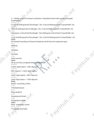 excel dasturidagi yacheyka o'lchamlarini o'zgartirish — DOCX
