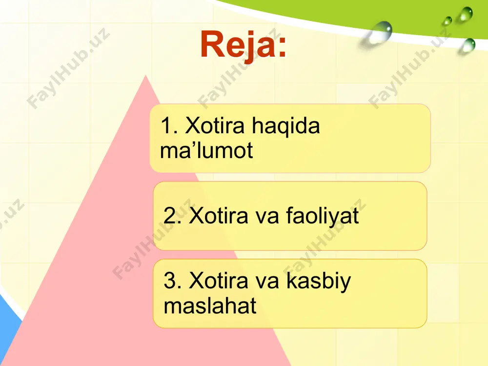 alan a.r.luriya esda olib qolishda “piktogramma” usulidan foydalanadi. ushbu usul xususiyatiga ko’ra, asosan, qog’oz va qalam talab qilinadi. buning uchun 12-18tagacha so’z tanlab olinadi masalan: quyidagi so’zlardan foydalanish mumkin. 1.quvonchli bayram. 2.og’ir mehnat 3. o’sish. 4.adash 5.do’stlik 6.zimiston 7.boylik 9.baxt 10.sehirli savol 11.adolatsizlik 10 qatnashuvchilar eshitishi zarur so’zlarni grafik holda nimani tushunsa o’sha narsani yoki hodisani tasvirlashi kerak. atamalar o’qilganda sinaluvchilar oradan 5 daqiqa o’tgandan so’ng ularni piktagramma bo’yicha eslash,har bir piktogramma tagiga yozishi kerak bo’ladi. assotsiativ psixologiya maktabining vakili taniqli psixolog g.ebbingauz birinchi bo’lib, 1885 yilda oliy ruxiy jarayon bo’lgan xotirani ilmiy tajriba metodi negizida tekshiradi va keng ko’lamda turmushga tadbiq qiladi. bugungi kunda psixalogiyada xotirani uch xil nazariya asosida o’rganishmoqda. birinchi guruh nazariyalar - psixologik nazariyalar, ikkinchisi - neyrofiziologik nazariyalar.ularga keyingi yillarda yangi nazariyalar, uchinchi yo`nalish - bioximik yo`nalishdagi nazariyalar qo`shilmoqda. 1 g’oziev e. umumiy psixologiya. – т., 2002. – б. 25 2 климов в. л. инженерная психология. …
