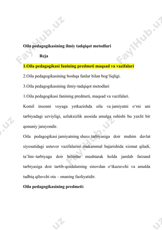 gaoshirish; · barkamolinsontarbiyasigadoirmuammolarnihalqilishdoimiyvahayotiyizlanishlarnitalabetadi. 2. oila pedagogikasining tarixiy ildizlari: oila va undagi tarbiya usul, vosita va omillari ko‘proq yozma pandnomalarda; kaykovusni «qobusnoma», «saodatnoma», zahiriddin muhammad boburning «boburnoma»si, «to‘ti shohnoma», «odobnoma» kabilarda oila muammosiga doir masalalar ilmiy va nazariy, amaliy jihatdan asoslab berilgan. mutafakkir va ma’rifatparvarlarni ijodiy faoliyatida oila muammosi asosiy o‘rin egallagan. buning sababi bo‘lajak oila pedagogikasi fanini mazmundorligini ta’minlovchi badiiy adabiyot, san’at asarlari, milliy meros va umuminsoniy qadriyatlardir. oila tarbiyasidagi bolalar xayotini tug‘ri uyushtirish, ularni vaqtdan tugri va unumli foydalanishning asosiy garovi ekanligini ota-onalar o‘z farzandlariga o‘qtirishlari lozim. oila tarbiyasi masalalari bo‘yicha maxsus abu ali ibn sino «tadbir al-manozil» nomli asarini yozgan. unda olim ota-onaning bolalarni tarbiyalashdagi vazifalarini yoritgan. asarda oilada ota-onaning vazifasi, burchiga va oila munosabatlariga to‘xtalar ekan, ayniqsa ota-onalarning oilada mehnatsevarligi bilan farzandlarini xam kasb va hunarga o‘rgatish borasida muhim fikrlar bayon etadi. ibn sino tarbiyaviy qarashlarida oila va oilaviy masalalarga keng o‘rin berilgan. ota oilada o‘z farzandlariga …