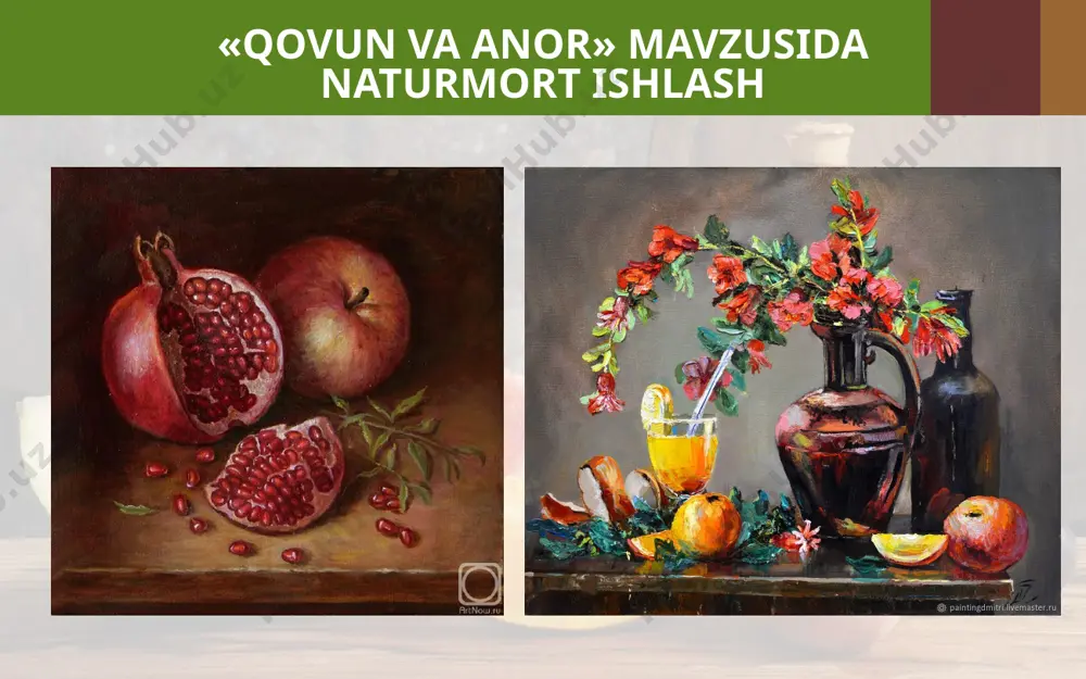 «qovun va anor» mavzusida naturmort ishlash. 4- sinf - Page 3