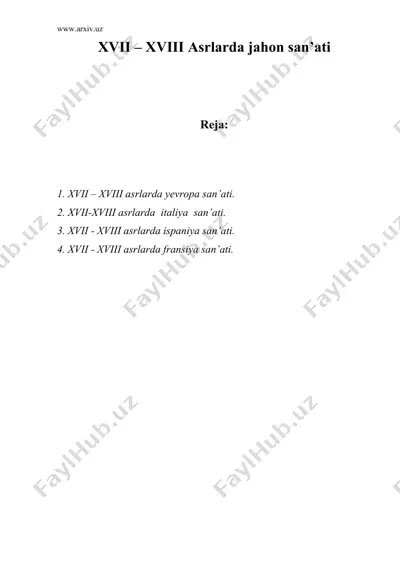 xvii – xviii asrlarda jahon san’ati — DOC