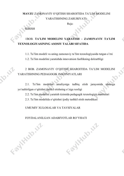 ta'lim modelini yaratishning zaruriyati — DOC