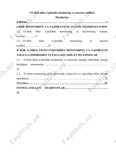 o‘zbek tilini o‘qitishda monitoring va nazorat usullari — DOCX