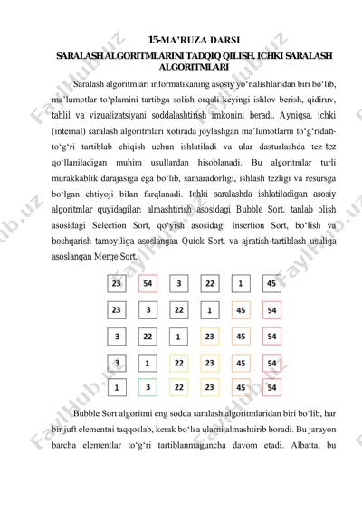 saralash algoritmalarini tadqiq qilish — PDF