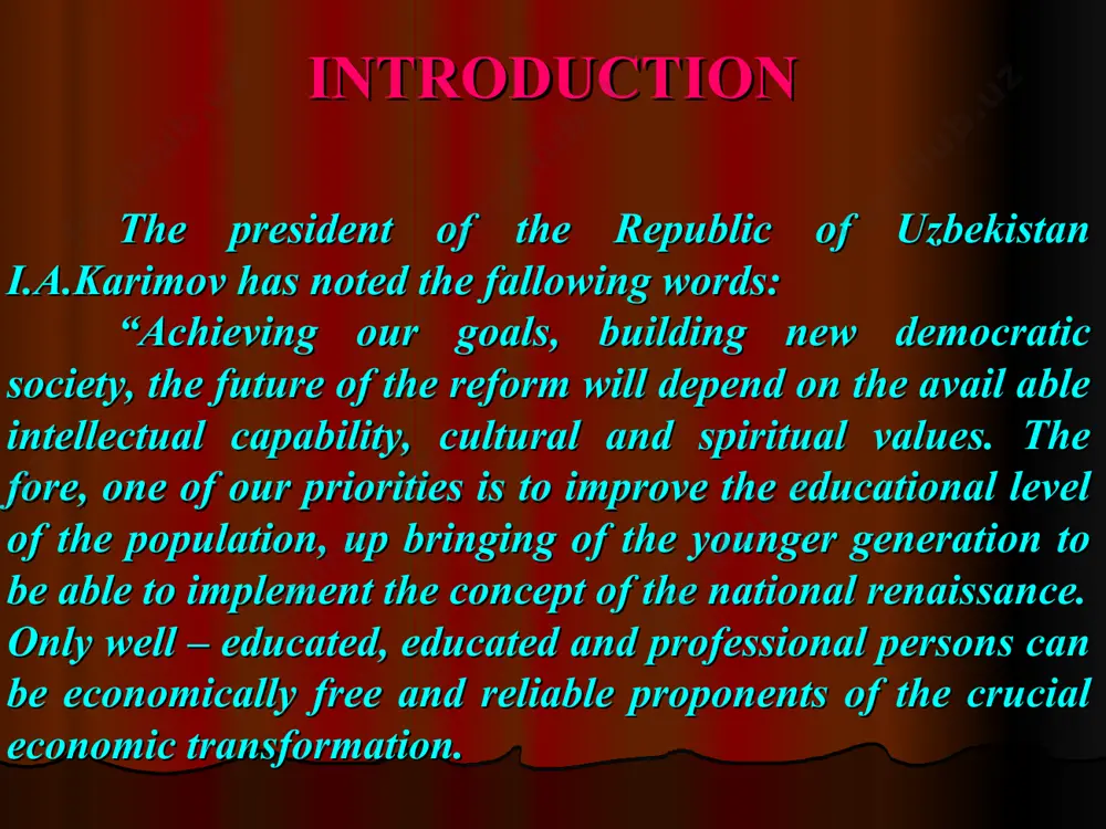 and profoundly as possible. as a result of this study, i am convinced that o’neill’s indebtedness to continental expressionistic dramas and dramatists, especially to strindberg, is very evident. ”the hairy ape” and “the great god brown” are full of expressionistic elements and techniques which have their origins in this european movement. nevertheless, a careful study of o’neill’s dramas also proves his genius as a dramatic artist. there is no doubt that he developed his own style of expressionistic dramas and did not only imitate or copy his idols abroad. эътиборларингиз учун раҳмат!!! thanks for your attention!!!