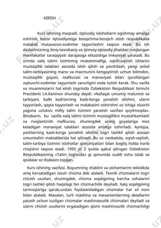 asida deyarli farq bolmagan. tasvirlar koz bilan chamalab qolda chizilgan. sharq miniatyuralaridagi uzoqdagi narsalar rasmi teparoqda, yaqindagi narsalar pastroq bir xil kattalikda tasvirlanadi. markaziy osiyo mintaqasidagi shahar va qishloqlarning paydo bolishi asrimizga kadar bir minginchi yillarning ortalariga togri kelsa, mahalliy uslubda memorchilik va dekorativ ishlarning ayrim sohalari asrimizga qadar iii asrga tog`ri keladi. ozbekiston hududida surxondaryo va boshqa viloyatlarda otkazilgan arxeologik qazilmalar shuni korsatadiki, asrimizdan avvalgi v-vi asrlarda markaziy osiyo bilan eron sosoniylari, vizantiya, hindiston va xitoy ortasida vujudga kelgan iqtisodiy va madaniy aloqalar natijasida amaliy sanatning rivojlana borishi oz ornida grafika taraqqiyotiga oz tasirini korsatdi. surxondaryo viloyati fayoztepa (i-ii asrlarda) dagi topilgan naqsh qoldiqlari, xorazmdagi tuproqqala zallari monumental naqshlar bilan bezatilganligi bizlarga arxeologik qazilmalardan malum. xi asr oxirida buxoro hukmdori ismolil samoniy davrida mustaqil feodal davlati tuzilib, fan, madaniyat, sanat va memorchilik rivojlandi. bular oz ornida grafikaning rivojlanishiga oz tasirini korsatadi. buxorodagi ulugbek, ismoil samoniy maqbarasi, kalon minorasi, samarqanddagi …
