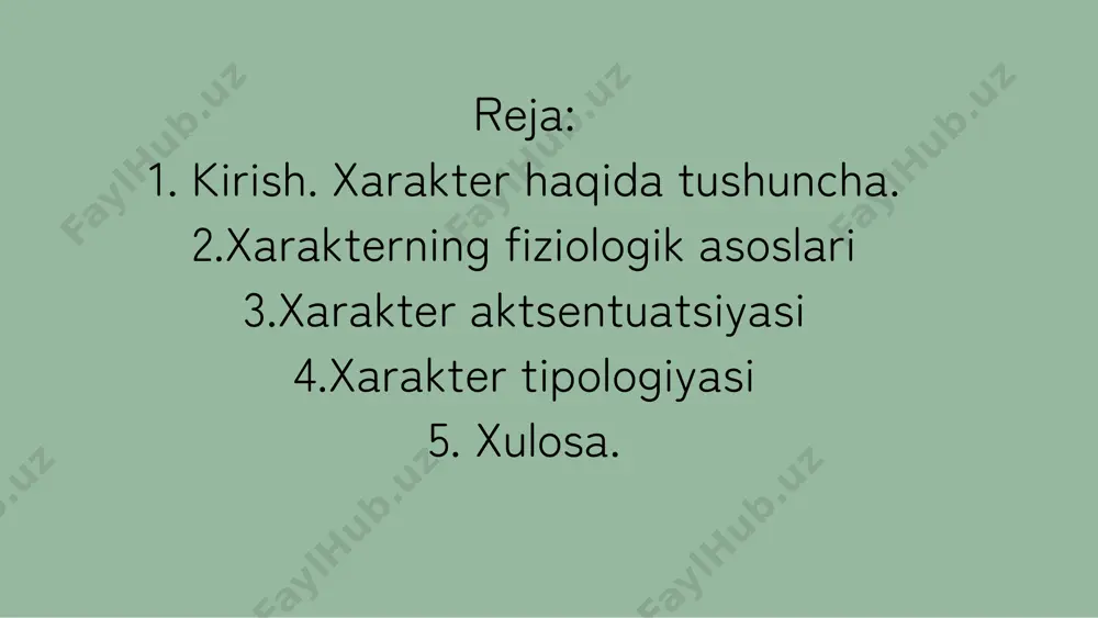 chi namoyon bo’ladi. odam xarakter xislatlarining ana shunday undovchilik kuchi tufayli ko’pincha ob'ektiv sharoitlarga zid ish qiladi va mutlaqo maqsadga nomuvofiq harakat usullarini qo’llaydi. xarakter xislatlari ma'lum tarzda harakat qismlariga, ba'zan esa sharoitga qarama-qarshi harakat qilishga undar ekan, ular hayotiy qiyin daqiqalarda yaxshiroq namoyon bo’ladilar va bu xarakterni, shuningdek barkamol avlodni tarbiyalashning mu?im vazifasidir shaxsning qa'tiyatlilik, tanqidiylik, fahm- farosat, kuzatuvchanlik kabi xislatlari intellektual, quvnoqlik, mehribonlik hissiy-irodaviy sifatlarga kiradi. odatda shaxsning munosabatlari xarakter xislatlarining individual xususiyatlarini ikki xilini aniqlash imkoniyatiga ega: shaxsning qa'tiyatlilik, tanqidiylik, fahm- farosat, kuzatuvchanlik kabi xislatlari intellektual, quvnoqlik, mehribonlik hissiy-irodaviy sifatlarga kiradi. odatda shaxsning munosabatlari xarakter xislatlarining individual xususiyatlarini ikki xilini aniqlash imkoniyatiga ega: har qanday favquloddagi tipik (muhitdagi) xarakterning sifatlari hamda individual usullari shaxsning munosabatlariga taalluqlidir. har qanday favquloddagi tipik (muhitdagi) xarakterning sifatlari hamda individual usullari shaxsning munosabatlariga taalluqlidir. shaxs harakatlarining sifati va ularning oqilona usullari insonning irodasi, hissiyoti, diqqati, aqliy sifatlariga yoki psixik jarayonlarning individual xususiyatlariga …