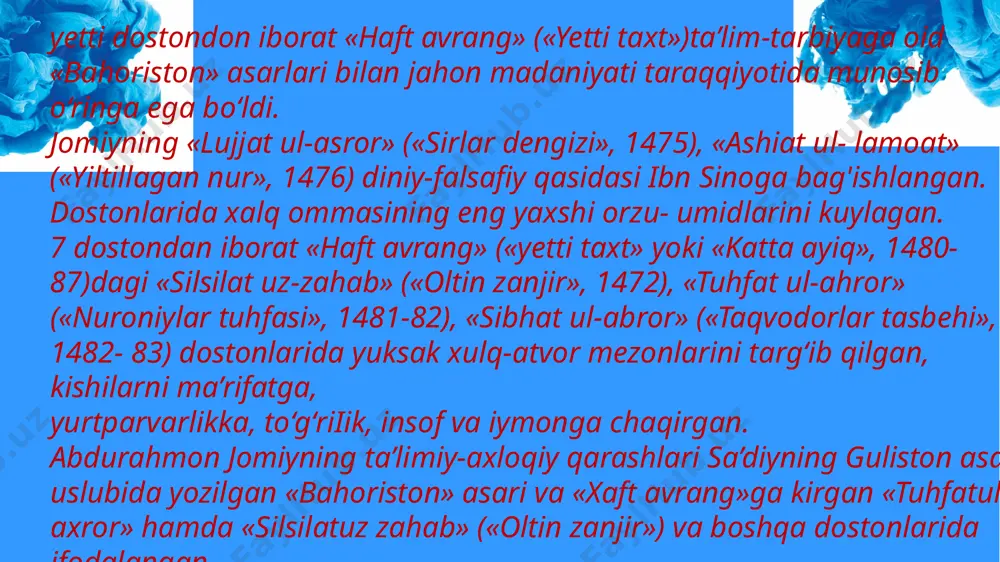 abdurahmon jomiyning ta'limiy axloqiy qarashalari. alisher navoiyning pedagogik qarashalari - Page 5