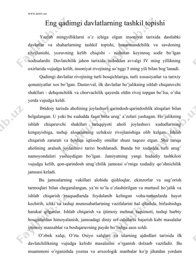 eng qadimgi davlatlarning tashkil topishi — DOC