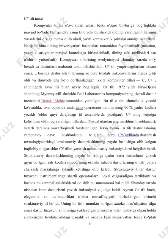 atish mumkin emas. kalit so’zlar va nomlar. abstract do in protected true as double int public try base else interface readonly typeof bool enum internal ref uint break event is return ulong byte explicit lock sbyte unchecked case extern long sealed unsafe catch false namespace short ushort char finally new sizeof using checked fixed null stackalloc virtual class float object static void const for operator string volatile continue foreach out struct while decimal goto override switch default if params this delegate implicit private throw 1.2 komponentalar haqida. combobox komponentasi combobox komponentasi all windows forms komponentalar ro’yxatida joylashgan. bu komponenta textbox komponentasiga juda o’xshash bo’lib undan farqi shundaki uning o’ng tomonida pastga strelka ko’rinishi mavjud va bu strelka faollashtirilsa, pastda ro’yxat mavjud bo’ladi. comboboxning ko’rinishi quyidagicha: combobox komponentasining ko’p funksiyalari allaqachon bizga tanish chunki, oldingi komponentalarda xam ushbu xossalarni ko’rib o’tganmiz. comboboxning asosiy xossasi bo’lmish items xossasi quyidagicha: items – combobox …