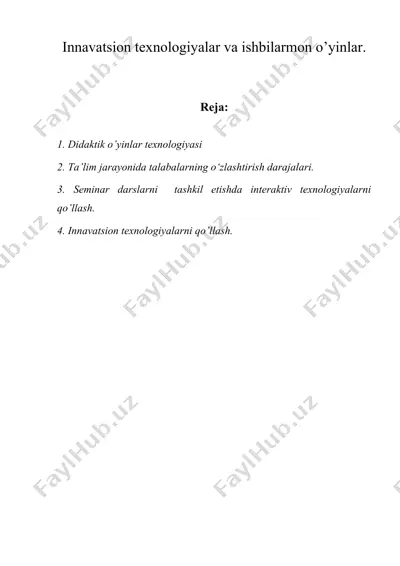 innavatsion texnologiyalar va ishbilarmon o’yinlar. — DOC