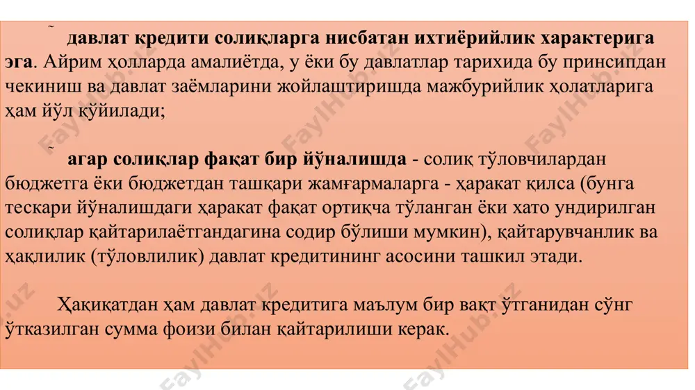 ҳоли бандлилигига ижобий таъсир кўрсатади. саноати тараққий этган мамлакатларда кичик бизнес, маҳсулот экспорти ёки ишлаб чиқариш суръатларининг пасайиши кузатилаётган алоҳида минтақаларда тегишли дастурларга мувофиқ банклар томонидан берилаётган кредитларни давлат томонидан кафолатланиши йўли билан ишлаб чиқаришни рағбатлантириш тизими кенг тарқалган. кичик бизнесни қўллаб-қувватлашнинг касодга учраши содир бўлганда давлатнинг кичик тадбиркорлик субектларига берилган кредитлар бўйича банкларга бўлган қарзларни қайтаришни ўз зиммасига олинишини англатади. дунёнинг саноати ривожланган кўплаб мамлакатларида давлат ёки яримдавлат корхоналари фаолият кўрсатадики, улар миллий маҳсулотларни экспорт қилувчиларнинг тўловга қобилияциз рискларини паст ставкалар бўйича суғурта қиладилар. шу йўл биланмиллий маҳсулотнинг янги бозорларни ўзлаштириши рағбатлантирилади. ишлаб чиқаришни ривожлантириш ва аҳоли бандлигини таъминлашни рағбатлантиришда ҳудудлар бюджетлари ва бюджетдан ташқари жамғармалари ҳисобидан бериладиган кредитлар катта рол ўйнайди. уларнинг ёрдамида маълум бир минтақалар ва у ёки бу ҳудудлар иқтисодиёти керакли йўналишларининг юқори суръатлар билан ривожланиши таъминланади. давлат кредитининг назорат функцияси молиянинг назорат функцияси билан органик равишда қўшилиб кетган. лекин унинг бу функцияси шу категориянинг ўзига …