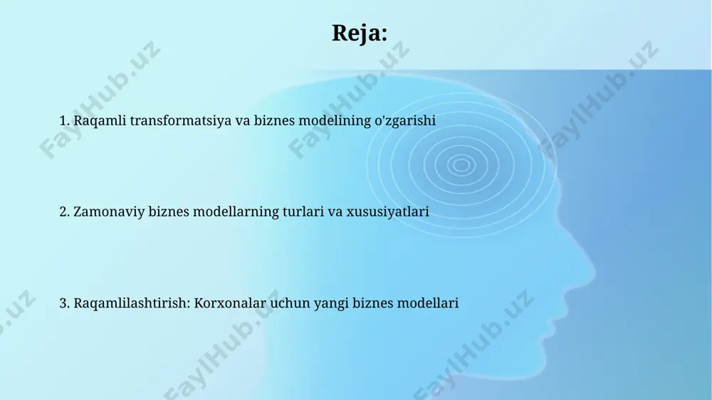 mavjud: b2c (kompaniya-iste’molchi), b2b (kompaniya-kompaniya) va c2c (iste’molchi-iste’molchi), ularning har biri o'ziga xos xususiyatlarga va 5 dan ortiq marketing strategiyalariga ega. abonementli biznes modeli oylik yoki yillik to'lovlar orqali doimiy daromad olishni ta’minlaydi, netflix va spotify kabi kompaniyalar 10 million dan ortiq abonentlarga ega bo'lib, ushbu modelning samaradorligini isbotlaydi. raqamli marketing va biznes modelining rivojlanishi raqamli marketing, biznesning 30% gacha daromadini oshirishi mumkin, asosiy biznes modelini b2c dan b2b2c ga o'zgartirish orqali. e-commerce platformalaridan foydalanish 50% gacha operatsion xarajatlarni kamaytirib, biznes modelining samaradorligini oshiradi. obuna biznes modeli ushbu biznes modelining samaradorligi 20% ga oshirish uchun, mijozlarning ehtiyojlarini chuqur tahlil qilish va xizmatlarni individualizatsiya qilish orqali yutuqlarga erishiladi. obuna modeli, 5000 dan ortiq faol foydalanuvchiga ega bo‘lib, kompaniya daromadining 70% ini tashkil etadi va shuningdek, biznesning barqaror o‘sishini ta’minlaydi. platform biznes modeli platform biznes modelining asosiy xususiyati - past marginal xarajatlar bilan yuqori hajmli operatsiyalarni amalga oshirib, 10-15% gacha bo‘lgan operatsion …