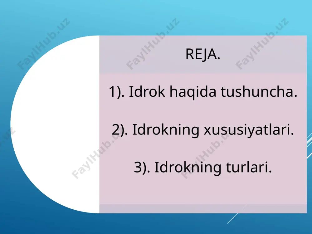 rkib topadigan elementlarning munosabatining umumlashgan tuzilishini idrok qilamiz. musiqa eshitayotgan kishi uning tuzilishini, uning elementlarining o`zaro munosabatini idrok qiladi. chunki musiqa alohida notalardan iborat emas. notalarning o`zaro munosabatigina musiqani tashqil qiladi. turli notalarni turli ketma-ketlikda, tartibda tuzib, turlicha musiqa hosil qilinadi. shu bilan birga odam notalarni ma`lum ketma-ketlikda emas, balki yaxlit, bir butun musiqa sifatida idrok qiladi. faqat maxsus maqsad bilangina (kompozitor, tankidchi) alohida nota yoki musika asboblarining tovushiga e`tibor berishi, ularni fikran bir-biridan ajratishi mumkin. bu xususiyatlar idrokning yaxlitligini beradi. idrokning konstantligi. idrok qilinayotgan tashqi olam, muhit doimo o`zgarishda, turli holatlarda, turli sharoitlarda nomoyon bo`ladi. turlicha yorug`likda, fazoda turli holatda, turli masofada bo`ladi. bunday omillar ta`siri ostida sezgi organlarimizga kelayotgan ma`lumotlar turlicha bo`ladi, ularni idrok qilish ham turlicha bo`lishi kerak. ammo bizning pertseptiv (idrok qilish) tizimimiz bo`layotgan o`zgarishlarni tugirlash, tiklash qobiliyatiga ega. shu tufayli biz atrofimizdagi narsalarning shaklini, rangini, katta-kichikligini nisbatan o`zgarmas (konstant) holda idrok qilamiz. idrokning bu xususiyatini …