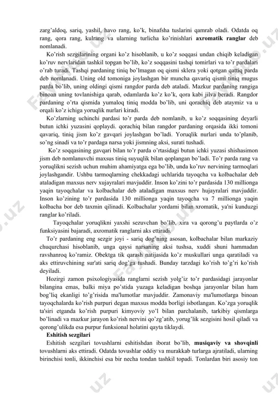 v sezgilar gavdaning fazodagi holati to’g’risida signallar bilan ta'minlab turadi. ular inson harakatining boshqaruvchisi hisoblanib va afferent asosini tashkil qiladi. pereferik reseptorlar muskullar, pay va bo’g’imlarda joylashgan bo’lib, maxsus tanachalar shakliga ega va ular puchchini tanachalari deb ataladi. tanachalarda vujudga keluvchi qo’zg’atuvchilar muskullarning harakatlashuvi natijasida va bo’g’imlar holatining o’zgarishi, nerv tolalari yordamida, orqa miyaning orqa ustunidagi oq suyuqligiga etkaziladi. qo’zg’ovchilar burdax va goll yadrosining quyi bo’limlariga yetib keladi va undan po’stosti tugunchalaridan o’tib, bosh miya katta yarim sharining qoronqulashgan zonasida harakatlarini yakunlaydilar. proprioreseptorlar harakatning afferent asosi ekanligini a.orbeli tomonidan, hayvonlarda p.k.anoxin, odamlarda esa n.a.bernshteynlar tomonidan o’rganilgan. psixologik ma'lumotlarga ko’ra, gavdaning fazodagi holati, sezgirligi statik sezgilarda o’z ifodasini topadi. uning markazi ichki quloq kanallarida joylashgan bo’lib, ular o’zaro bir-biriga perpendikulyar bo’shliqda tutash holatda yotadi. masalan, bosh holatining o’zgarishi quyidagi sxemada ko’rish mumkin: a) endolimfa suyuqligiga bog’liq qo’zg’alish; b) eshitish nervi; v) vestibulyar nervi; g) bosh miya po’stining chakka bo’lmasi; d) miya …