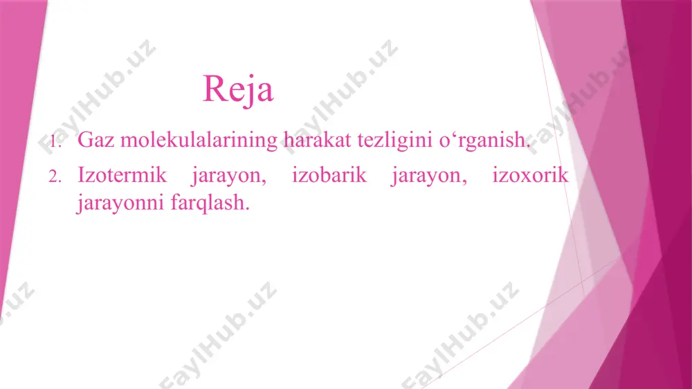 зиғи p0(t) бўйича аниқланади. nazorat savollari 1. mendeleev-klapeyron tenglamasini tushuntirib bering. 2. izojarayonlar haqida ma’lumot bering. adabiyotlar. 1.абдурахманов к.п, эгамов у , “физика” дарслик, тошкент, 2010. 2. абдурахмонов у, боймуратов ф.т, бегматова д.а. “ физика” фанидан ўқув услубий мажмуа,тошкент, 2016. 3. douglas c. giancoli. physics: prinsiples with applications, prentiсе hall; 7th edition , 2004. e’tiboringiz uchun rahmat image1.png image2.png image3.png image4.gif image5.gif image6.jpeg image7.jpeg image8.jpeg image9.gif /docprops/thumbnail.jpeg