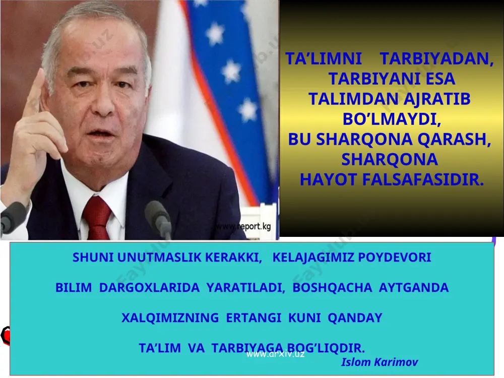 z lozimdir. f.fan. nom. rasulmuxammedova d. xulosa www.arxiv.uz www.arxiv.uz ota ona xaqida maruza tinglash uchun www.arxiv.uz www.arxiv.uz tarbiyani yoshlarga to’g’ri berish lozim tarbiyani yoshlarga to’g’ri berish lozim www.arxiv.uz www.arxiv.uz