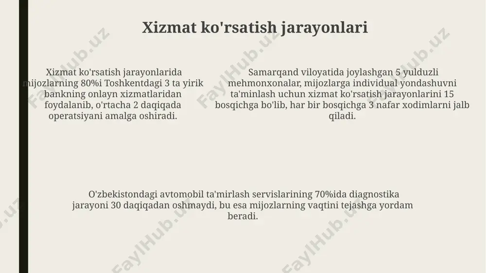 alar yuqori sifat ko‘rsatkichi hisoblanadi. ishlab chiqarishda sifat nazorati, masalan, avtomobil zavodlarida (general motors, o‘zbekiston) yillik 2 million dona mahsulot ishlab chiqarishda 0,1% nuqson darajasini ta’minlash uchun 5 bosqichli tekshiruv tizimidan foydalaniladi. e'tiboringiz uchun rahmat @taqdimot_robot