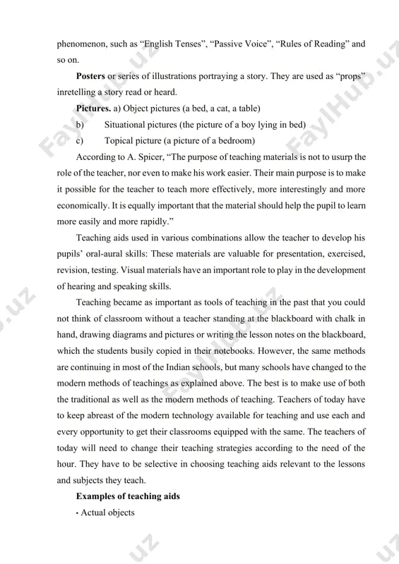 methods of teaching. teachers of today have to keep abreast of the modern technology available for teaching and use each and every opportunity to get their classrooms equipped with the same. the teachers of today will need to change their teaching strategies according to the need of the hour. they have to be selective in choosing teaching aids relevant to the lessons and subjects they teach. examples of teaching aids · actual objects · flash cards · slides · charts · pictures · maps · bulletin boards · models thus, these are examples of teaching aids, it is very helpful for teachers and also students. classification of teaching aids different list of teaching aids classified as follows: traditional teaching aids: traditional teaching aids include learning through books, periodicals, blackboard etc. visual teaching aids: visual teaching aids include posters, model, figure, chart, graph etc. it also includes graphics such as diagrams, …