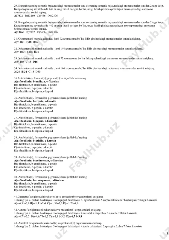 ilgan zigotalar soni umumiy zigotani 50% tashkil qilsa, shu zigotani hosil qilgan gameta umumiy gametalarni 25% tashkil qilsa, umumiy gametalar sonini aniqlang. a)128 b)256 c)512 d)64 16. agar ulotriksning jinsiy ko`payishi natijasida 32 ulotrikis ipi hosil bo`lgan bo`lsa ulotriks ipini hosil qilgan zigotalar soni umumiy zigotani 50% tashkil qilsa, shu zigotani hosil qilgan gameta umumiy gametalarni 25% tashkil qilsa, umumiy gametalar sonini aniqlang. a)128 b)256 c)512 d)64 17. agar ulotriksning jinsiy ko`payishi natijasida 16 ulotrikis ipi hosil bo`lgan bo`lsa ulotriks ipini hosil qilgan zigotalar soni umumiy zigotani 50% tashkil qilsa, shu zigotani hosil qilgan gameta umumiy gametalarni 25% tashkil qilsa, umumiy gametalar sonini aniqlang. a)128 b)256 c)512 d)64 18. agar ulotriksning jinsiy ko`payishi natijasida 128 ulotrikis ipi hosil bo`lgan bo`lsa ulotriks ipini hosil qilgan zigotalar soni umumiy zigotani 50% tashkil qilsa, shu zigotani hosil qilgan gameta umumiy gametalarni 25% tashkil qilsa, umumiy gametalar sonini aniqlang. a)128 b)256 c)512 d)64 19. …