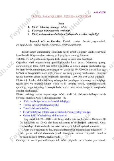 elektr tarmoqlarida texnika xavfsizligi — DOCX