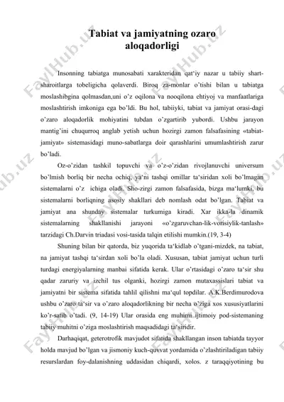 tabiat va jamiyatning ozaro aloqadorligi — DOC