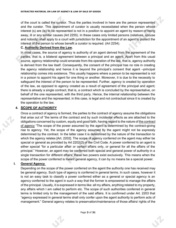 y, for many authors consent is the basis of the law of agency and it explains why the agent can represent the principal. under this topic, we would like to point out that we are referring to the agency arising out of bilateral agreements between principal and agent as articulated under art.2199 of the civil code.‘agency is a contract where by a person, the agent, agrees with another person, the principal, to represent him and to perform on his behalf one or several legally binding acts’’ as we can see from the above provision, an agency is a contract, which is formed between the agent and the principal. obviously, under such agency relationship, which arises out of a contract, we find two independent contracts. these are regarded as internal contract [subordinate contract] external contract [main contract] i. internal contract [subordinate contract internal contract is a contract that exists between the …