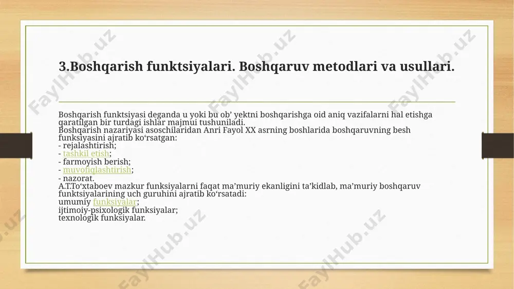 kengashi va uning vazifalari. ta’lim jarayonining sifati har jihatdan o‘qituvchilarning g‘oyaviy- nazariy jihatdan tayyorgarligi, pedagogik va metodik mahorati darajasiga bog‘liqdir. ana shu maqsadda ta’lim muassasasida metodik kengash va fan metodik birlashmalari ish olib boradi. metodik kengash ta’lim muassasasida ta’lim jarayonining sifatini ta’minlash, o‘qituvchilarning g‘oyaviy-nazariy jihatdan tayyorgarligi hamda pedagogik va metodik mahoratlarini takomillashtirilib borishiga nazariy-metodik jihatdan rahbarlik qiluvchi organdir. ta’lim muassasasida fanlar yoki bir-biriga yaqin bo‘lgan fanlar turkumlari bo‘yicha metodika birlashmalari faoliyat ko‘rsatadi. metodika birlashmalarining maqsadi o‘qituvchilarning metodik va kasbiy mahoratlarini takomillashtirish, o‘quvchilarga ta’lim-tarbiya berishga qo‘yilgan hozirgi zamon talablarining bajarilishini ta’minlash borasida o‘zaro yordamni tashkil etish, ijodiy tashabbuslarni uyg‘unlashtirish va ta’lim-tarbiya berishning zamonaviy usullarini ishlab chiqishdan iborat. 3.metodika birlashmalari va ularning faoliyatini tashkil etish yo‘llari. 4. pedagog kadrlarni qayta tayyorlash va ularning malakasini oshirish. yosh o‘qituvchilar bilan ishlash. fan-texnika taraqqiy etib, ijtimoiy munosabatlar mazmuni axborotlarga tobora boyib borayotgan, fan olamidagi yangiliklar, psixologiya-pedagogika fani rivoj topayotgan bir davrda o‘qituvchilarning o‘z ustida mustaqil …