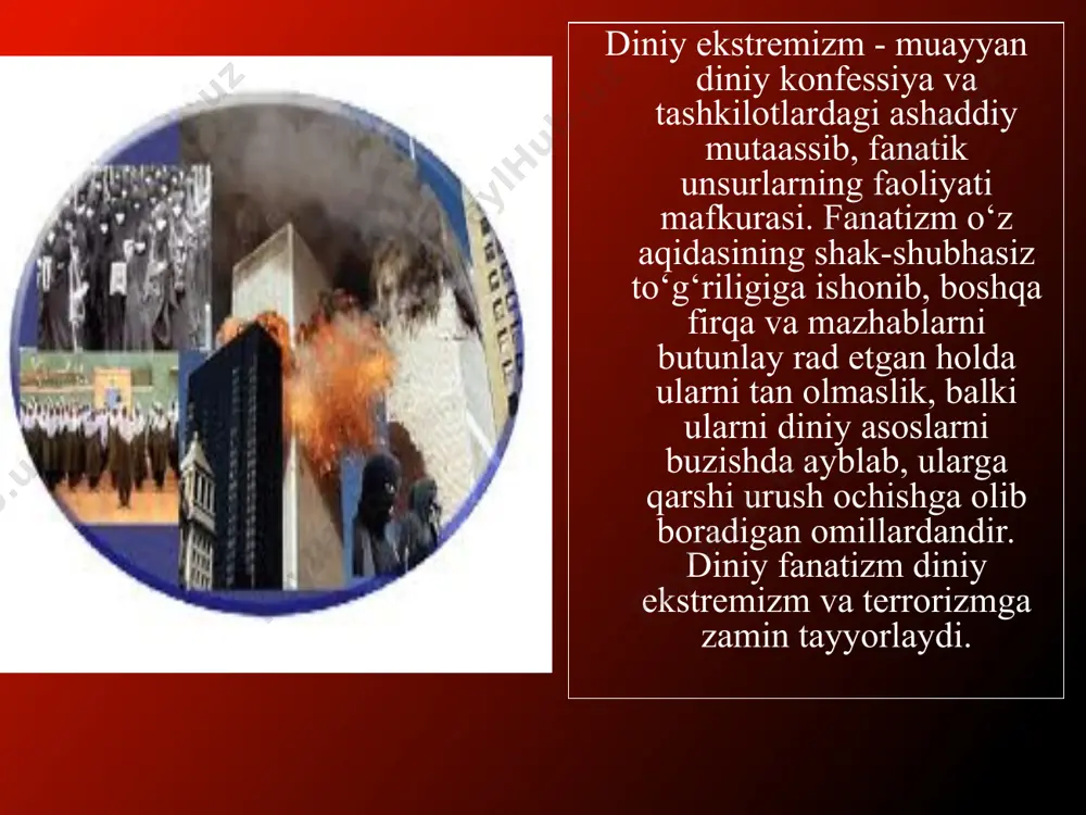 ga yo‘naltirilgan sa’y-harakatlarni amalga oshirmoqdalar. vahhobiylik. vahhobiylik xviii asrda arabiston yarim orolida vujudga kelgan dini-siyosiy oqimdir. uning asoschisi muhammad ibn abd al-vahhob 1703 yili arabiston yarim oroli najd o‘lkasining al-‘uyayna degan joyida tavallud topgan. bu davrda uning otasi abd al-vahhob ibn sulaymon mustaqil mahalliy amir hokimiyatida qozilik lavozimida xizmat qilar edi. muhammad yoshligidan diniy ilmlarni o‘z otasi rahbarligida o‘rgana boshladi. u an’anaga ko‘ra, qur’onni yod oldi, tafsir va hadis ilmlari bilan tanisha boshladi. bir necha bor misr, suriya, kurdiston, iroq, eron mamlakatlarida bo‘lib, ko‘pincha ulamolar suhbatida o‘zining janjalkashligi va mutaassibligi bilan ajralib turgan. u o‘z targ‘botchilik faoliyatini 1730 yillarda boshlab, birinchi maqsadi o‘ziga munosib homiy topish bo‘ldi. 1745 yili muhammad ibn abd al-vahhob ad-dir‘iyya vodiysiga uning amiri muhammad ibn sa‘ud taklifiga binoan ko‘chib o‘tdi. bu bilan muhammad ibn sa‘ud o‘z hokimiyatini kuchaytirishda vahhobiylikdek mafkuraviy qurolga ega bo‘ldi. vahhobiylar o‘zlari xohlagan jamoani kufrda yoki shirkda ayblashlari va unga qarshi jihod e’lon …