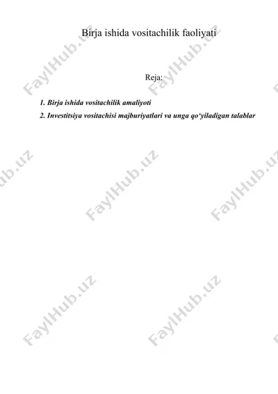 birja ishida vositachilik faoliyati — DOC